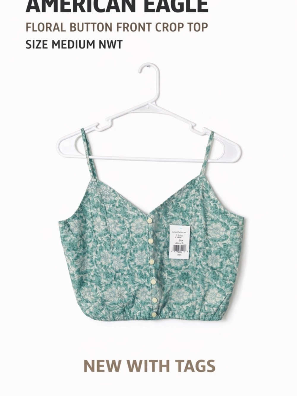 American Eagle Outfitters Green Floral Button-Front Crop Top